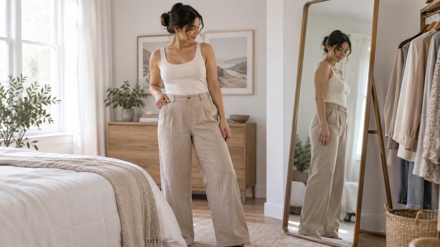 Person checking their silhouette in a full-length mirror